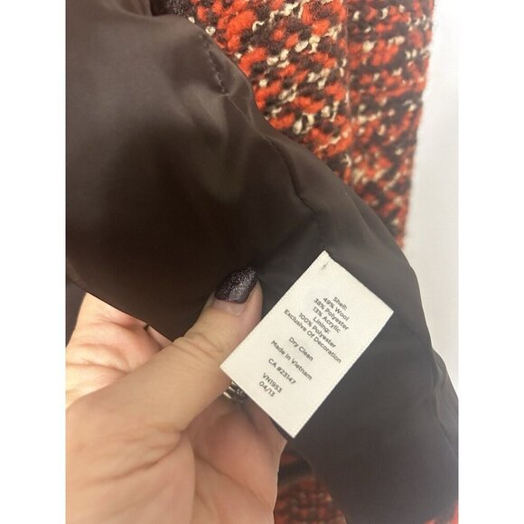 Talbots Orange brown tweed wool blend long sleeve zip trim jacket Size 16 - Picture 4 of 5